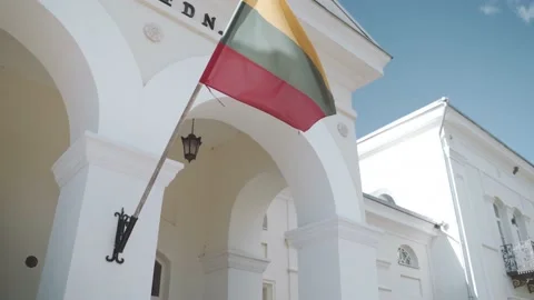 Lithuanian flag on the building Stock Footage 220534215