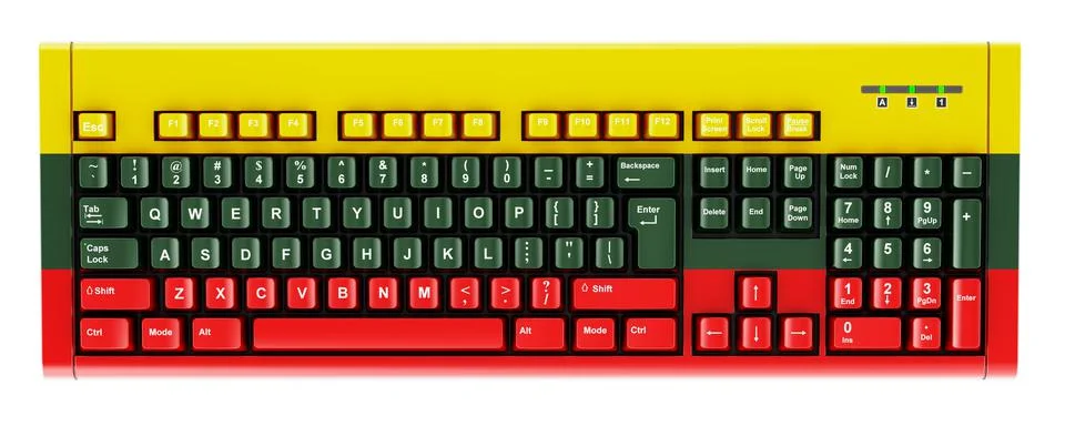 Lithuanian flag painted on computer keyboard. 3D rendering 스톡 일러스트