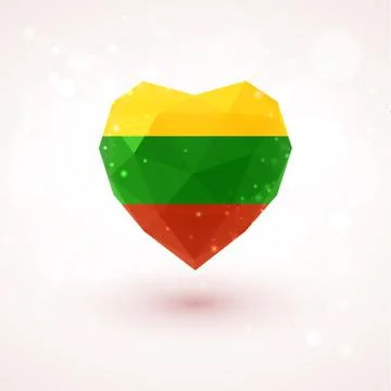Lithuanian flag in shape diamond glass heart. Triangulation style Stock Illustration