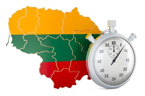Lithuanian map with stopwatch, 3D rendering Stock Illustration