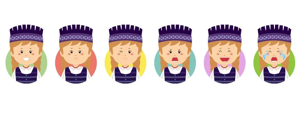 Lithuanians Avatar with Various Expression Stock Illustration