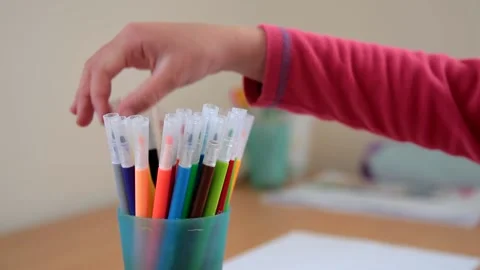 Litle child hand draws the flag of Ukraine Stock Footage 172571749