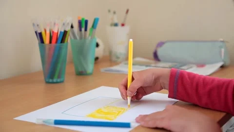 Litle child hand draws the flag of Ukraine Stock Footage 172572020