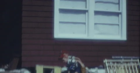 Litte Boy Baeball Throwing Ball 60s 16mm Video stock 45675537