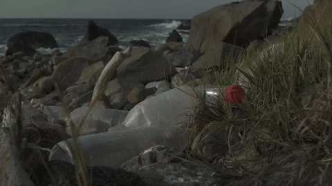 Litter on the beach Stock Footage
