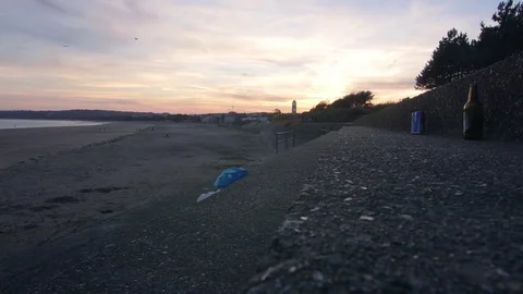 Litter on British Beachside Stock Footage 73560138