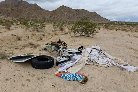 Litter in the Mojave Desert, a major problem in the state of California Foto stock