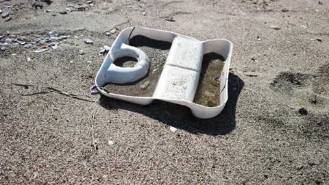 Litter, plastic, garbage, environmental pollution on the beach Stock Footage 186847565