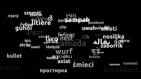 Litter Translated in 71 Worldwide Languages Endless Looping 3d Zooming Wordcl Vídeos de archivo 118960369