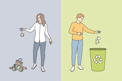 Littering behaviour and sustainable lifestyle concept Stock Illustration