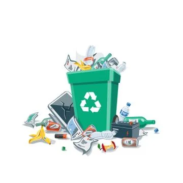 Littering Garbage around the Trash Bin Isolated on White Background Stock Illustration
