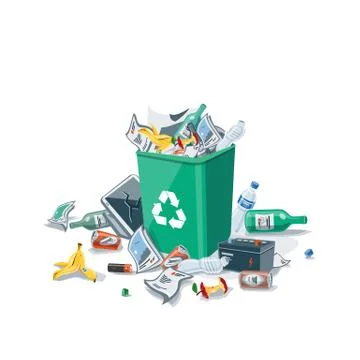 Littering Garbage around the Trash Bin Isolated on White Background Stock Illustration