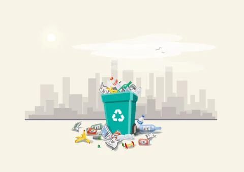 Littering Garbage around the Trash Bin on the Street Stock Illustration