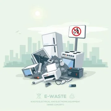 Littering Garbage E-waste Stack on the Street Road Stock Illustration