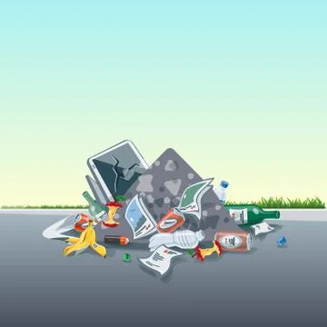 Littering Garbage Trash Stack on the Street Road Stock Illustration