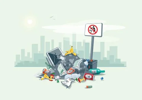 Littering Garbage Trash Stack on the Street Road Stock Illustration