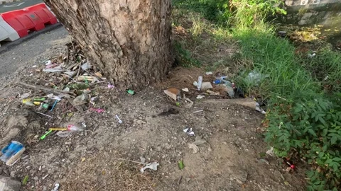 Littering Problem by a Waterway Stock Footage 289705652