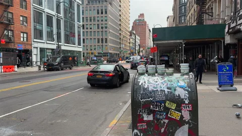Littering on top of dirty post box, New York City - 4K Prores 422 Stock Footage 231945713
