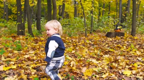 A little 2 year old boy is walking. Slow motion 50fr/sec Stock Footage 68487566