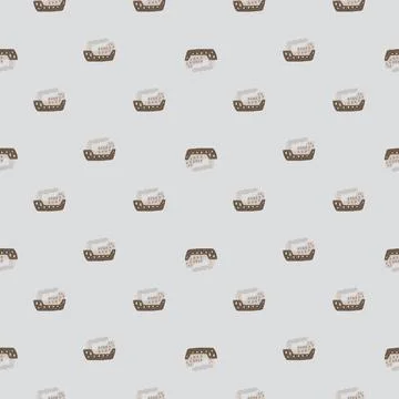 Little abstract kid seamless pattern with brown steamship little ornament. Gr 스톡 일러스트