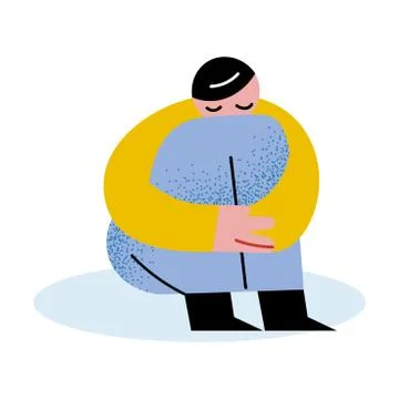 Little afraid boy sitting on floor and feeling depressed of bullying Stock Illustration