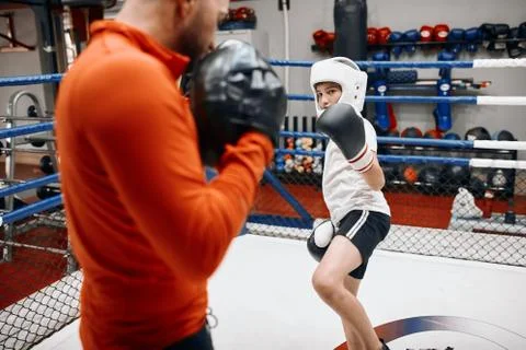 Little ambitious kid developing strength, speed and power Stock Photos
