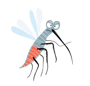 Little amusing and funny flying humorous mosquito insect full of blood. Stock Illustration
