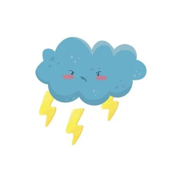 Little angry cloud with yellow lightning bolts. Funny weather and sky element Illustrazione stock