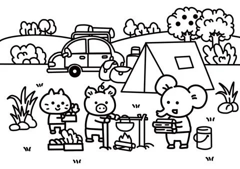 Little animals are making a fire to cook in the park Stock Illustration