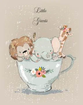 Little animals in the cup Stock Illustration