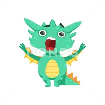 Little Anime Style Baby Dragon Shouting And Screaming Cartoon Character Emoji Stock Illustration