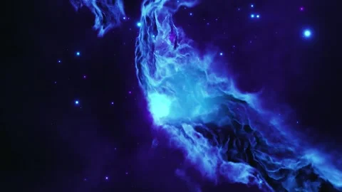Little application flying dark blue nebula with clouds that see light in the uni Stock Footage 247494410