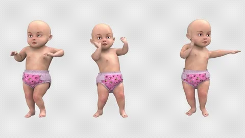 Little baby dancing - 3d render looped with alpha channel. Stock Footage 167489565