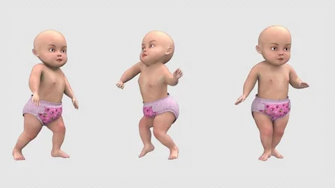 Little baby dancing - 3d render looped with alpha channel. Stock Footage 167607918