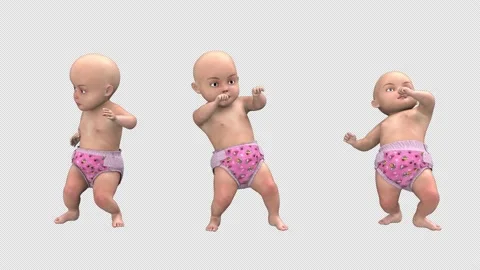 Little baby dancing - 3d render looped with alpha channel. Stock Footage 167608010