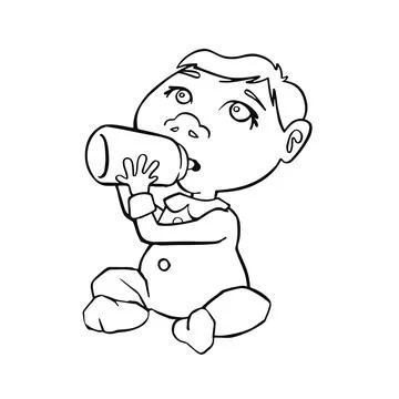 Little baby eats from a bottle, pacifier vector Stock Illustration