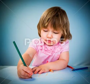 Little baby girl draws pencil Stock Photos