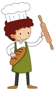 Little baker holding baking stuff cartoon character isolated Stock Illustration