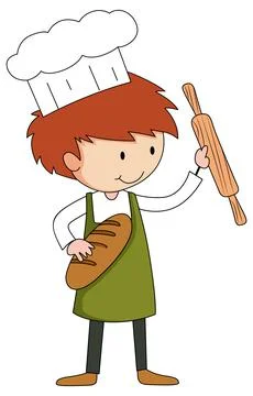 Little baker holding baking stuff cartoon character isolated Stock Illustration