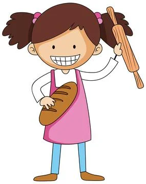 Little baker holding baking stuff cartoon character isolated Stock Illustration