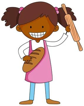 Little baker holding baking stuff cartoon character isolated Stock Illustration