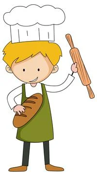 Little baker holding baking stuff cartoon character isolated Stock Illustration
