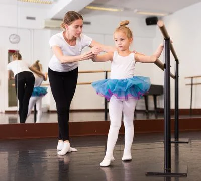 Little ballerina practicing choreographic elements 写真素材