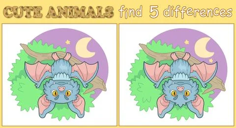 Little bat, find five differences illustration Illustrazione stock