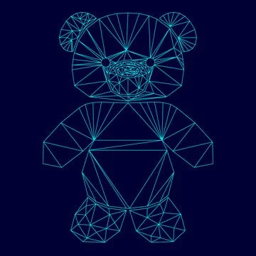 Little bear low poly triangulation triangulated polygonal electric cyan blue  Stock Illustration