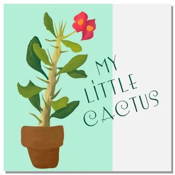 Little beatiful cactus tree in pot. It having text MY LITTLE CACTUS Stock Illustration