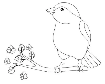 Little beautiful bird - vector linear picture for coloring. Sparrow is sitting Stock-Illustration