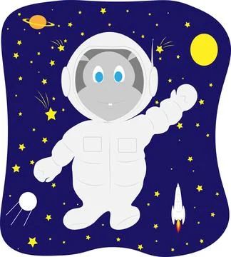 The little behemoth is an astronaut in interstellar space. A hippo in space Stock Illustration