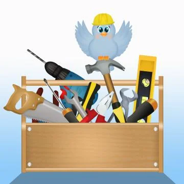 Little bird worker in the toolbox Stock Illustration