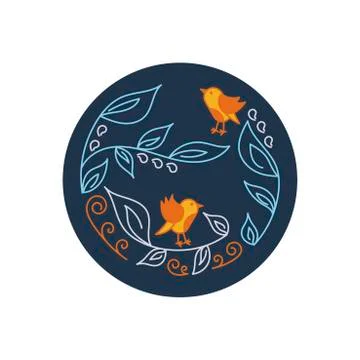 Little birds on the branches. Outline. Vector Stock Illustration